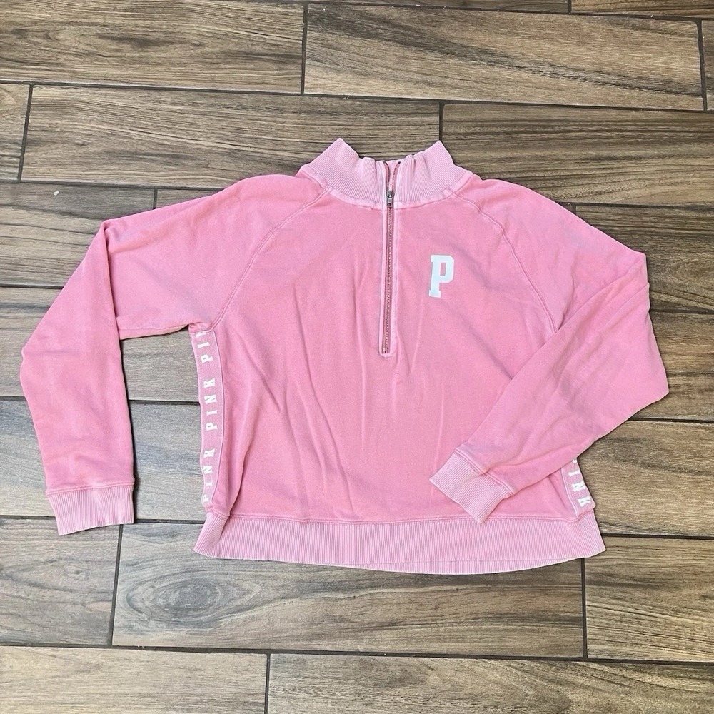 Victoria Secret Pink Quarter Zip Sweatshirt Womens Large Pullover Pink